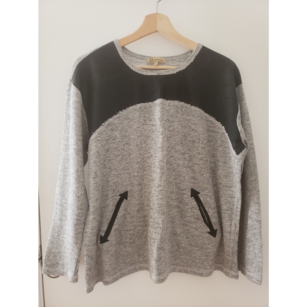 Democracy Faux Leather Accent Gray Top